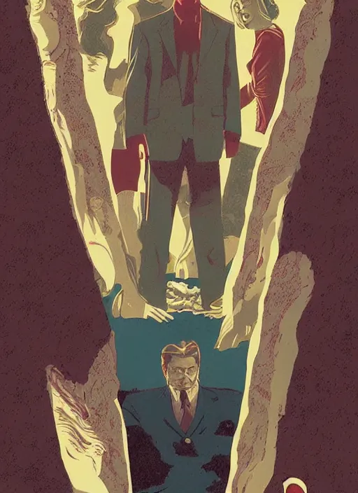 Prompt: twin peaks movie poster art by brian k. vaughan