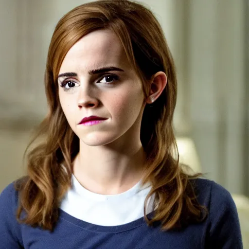 Image similar to Still of Emma Watson as Hermione Granger in the movie The Social Network. Extreme detail. 4K.