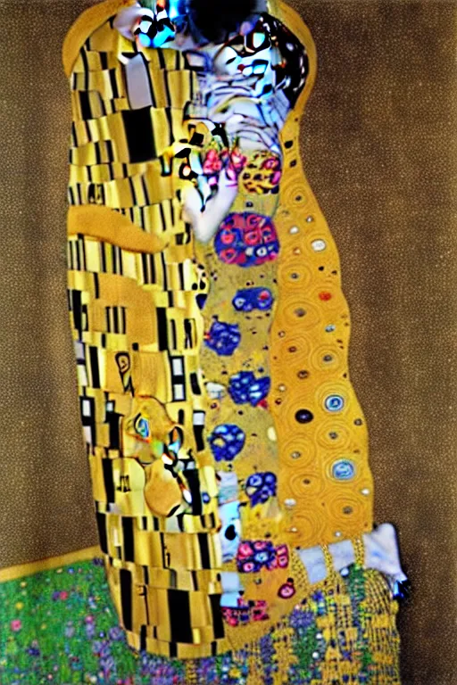 Image similar to gustav klimt the kiss with Nicolas Cage