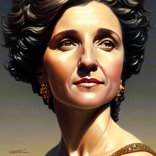 Image similar to ultra realistic illustration, a statue of a glorious goddess julia louis - dreyfus, intricate, elegant, highly detailed, digital painting, artstation, concept art, smooth, sharp focus, illustration, art by artgerm and greg rutkowski and alphonse mucha