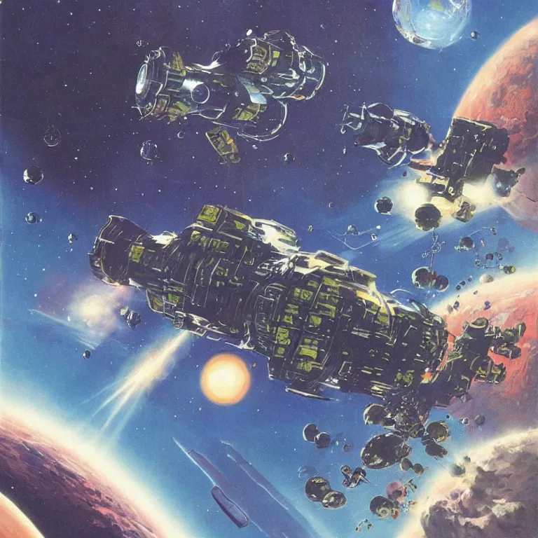 Prompt: sci-fi concept art in space by Chris Foss