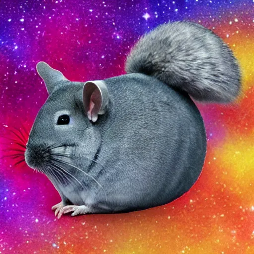 Prompt: chinchilla floating in galaxy