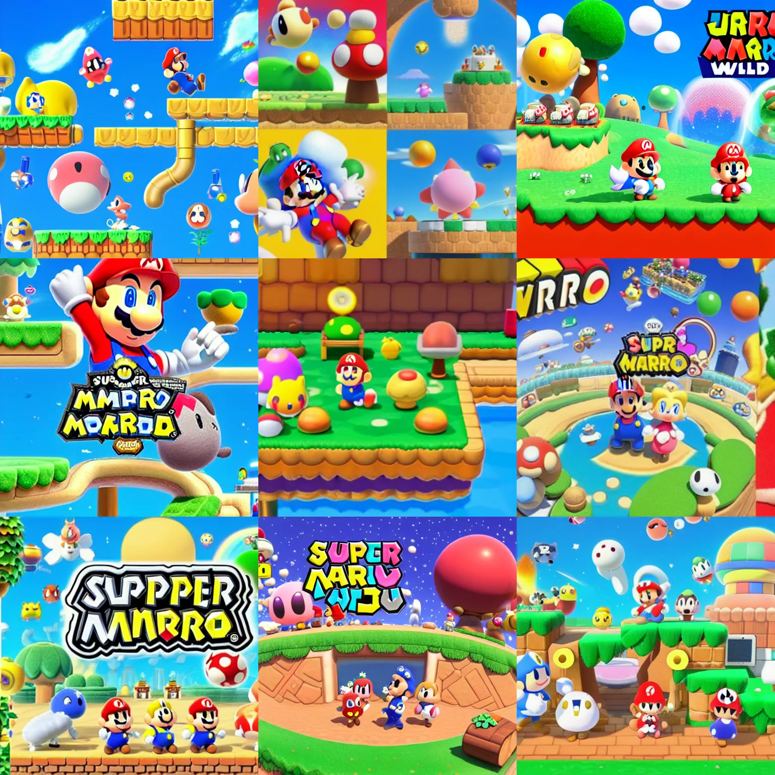 Prompt: Super Mario Galaxy new super Mario bros world Kirby dreamland animal crossing wild world