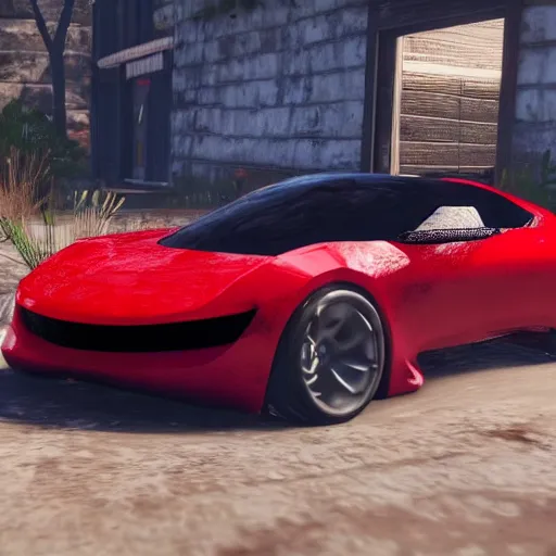 Image similar to futuristic sleek sports car in red dead redemption 2