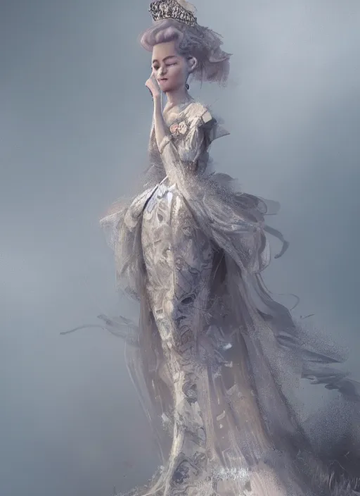 Image similar to detailed full body concept art illustration of a princess in fine clothing, ultra detailed, digital art, painterly, octane render, dystopian, micro detail, unreal engine, 4k