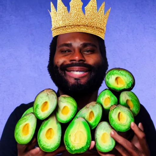 Prompt: A king wearing a crown made of avocados