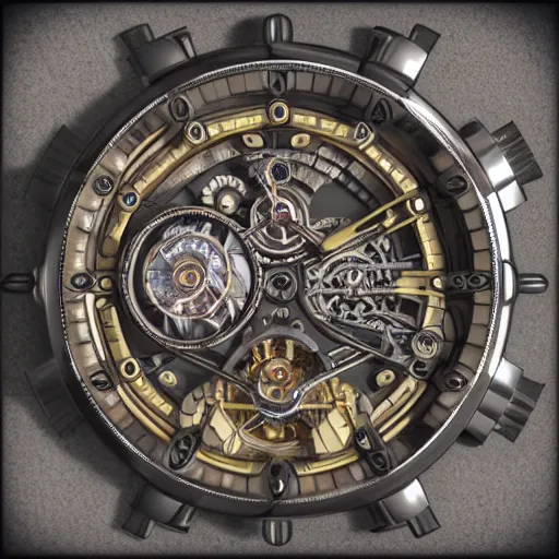 Image similar to “a highly intricate tourbillon watch, steampunk style, extreme detail, 3D render, octane 3D, studio lighting, 8K”