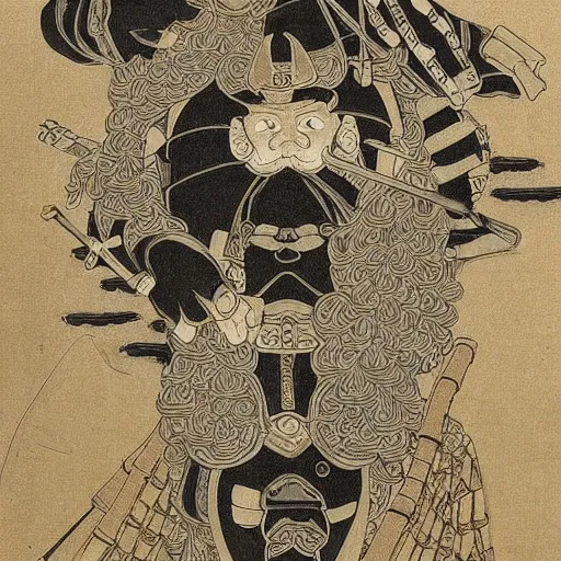 Image similar to samurai dwarves, japanese fine art, intricate details