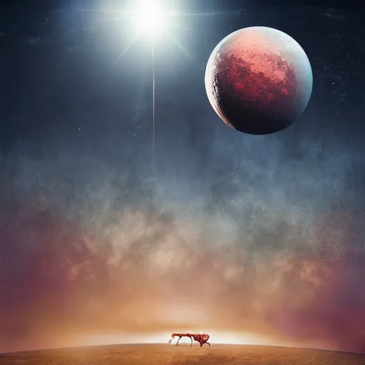 Image similar to circus on the surface of the moon, landscape, magical, warm light, photo realistic