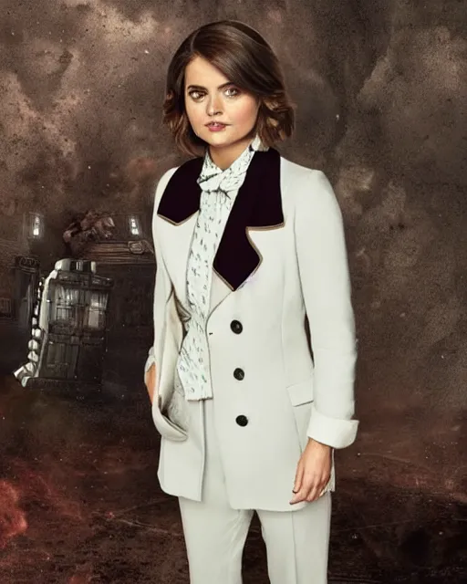 Prompt: Jenna Coleman as the Doctor, velvet blazer, waistcoat, Doctor Who