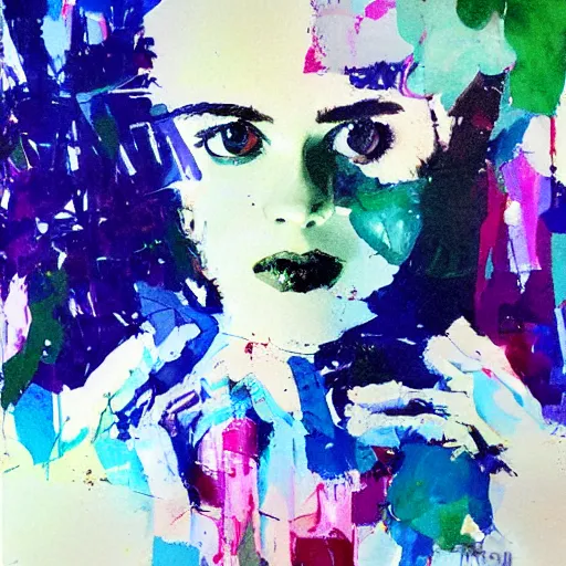 Image similar to abstract painting of Elle Fanning, by Bill Sienkiewicz