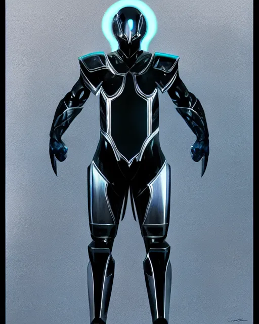 Image similar to character concept of iridescent sinewy smooth muscular male sleek glossy indigo black pearlescent onyx tron armor with smooth black featureless helmet, by greg rutkowski, mark brookes, jim burns, tom bagshaw, magali villeneuve, trending on artstation