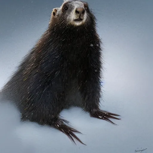 Image similar to portrait of a Marmot in a black cloak,  glowing eyes, detailed face, highly detailed, cinematic lighting, digital art painting by greg rutkowski.