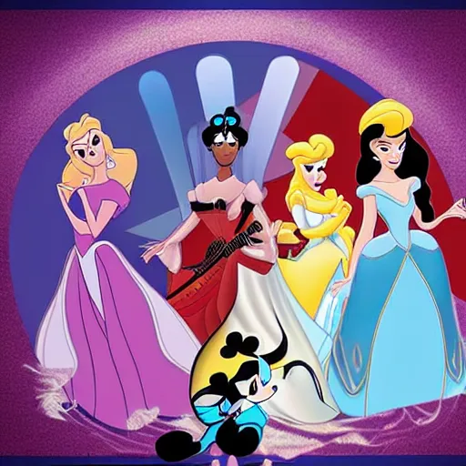 Image similar to disney princesses in a metal band