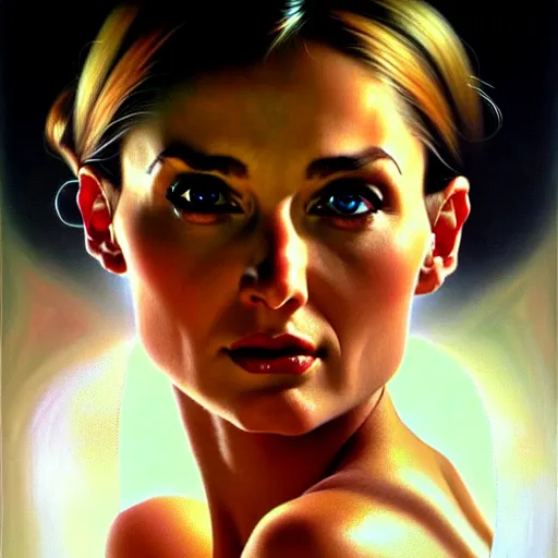 Image similar to close up face of a extremely beautiful bond female vam pire portrait, Masterpiece, oil on canvas, artgerm, norman rockwell, craig mulins, trending on pxiv,