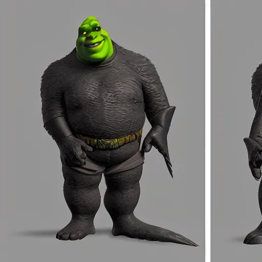 Prompt: shrek is batman, concept art by jason a. engle, featured on zbrush central, photorealism, zbrush, lovecraftian, hard surface modeling