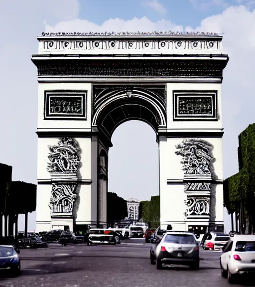 Prompt: photo of the arc de triomphe full of graffiti