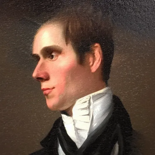 Image similar to An early 1800s oil painting of Jerma985 in the early 1800s, grainy, realistic, very realistic, hyperrealistic, highly detailed, very detailed, extremely detailed, very neat, very epic, very cool, detailed, trending on artstation