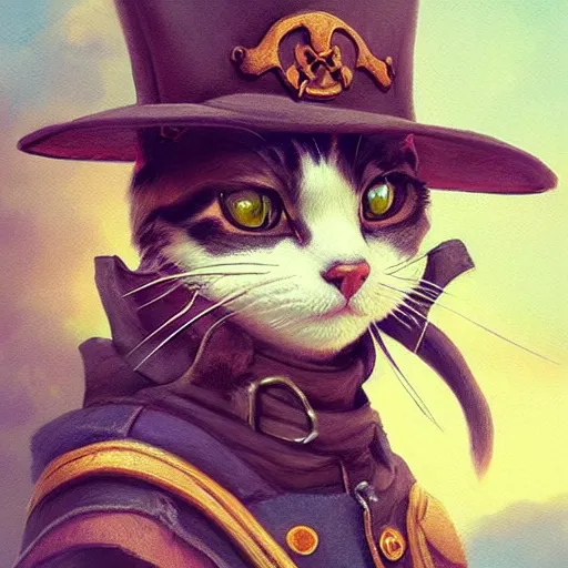 Image similar to Portrait of a Kawaii Cat dressed as a Pirate, digital painting, highly detailed, artstation, concept art, smooth, sharp focus, illustration, art by artgerm and greg rutkowski.