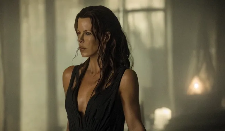 Prompt: movie still of Kate Beckinsale in Vampire: the Masquerade the Movie, 4k cinematic quality, bluray image
