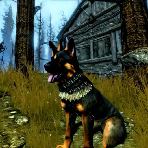 Prompt: German shepard in Skyrim