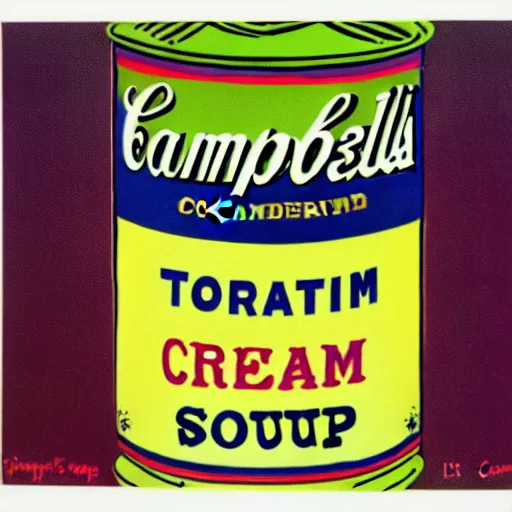 Prompt: campbell's cream of elephant soup, by andy warhol