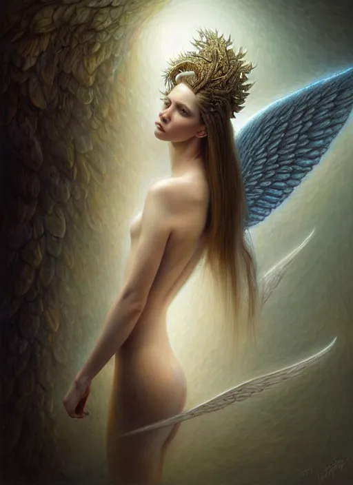 Image similar to elliot page as an angel, aesthetic, fine art, intricate, elegant, highly detailed, realistic hair, centered, digital painting, art station, conceptual art, soft, sharp focus, illustration, artwork, artgerm, tomasz alen kopera, peter mohrbacher, donato giancola, wlop, boris vallejo