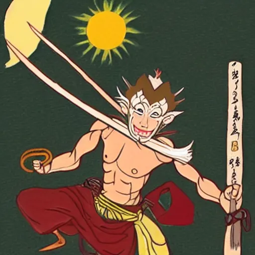 Image similar to Sun wukong,in the style of Japanese folk lore