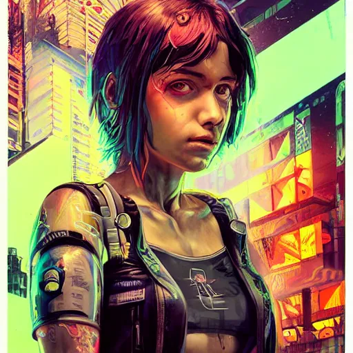 Image similar to a portrait of a neon cyberpunk young girl by sandra chevrier, detailed render, epic composition, cybernetics, 4 k realistic, cryengine, realistic shaded lighting, sharp focus, masterpiece, by matteo scalera, gary montalbano, peter elson in the style of the tokyo ghost comic