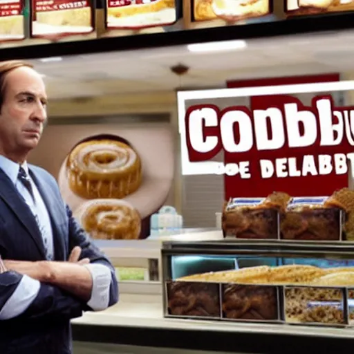 Prompt: Saul Goodman destroys a Cinnabon store