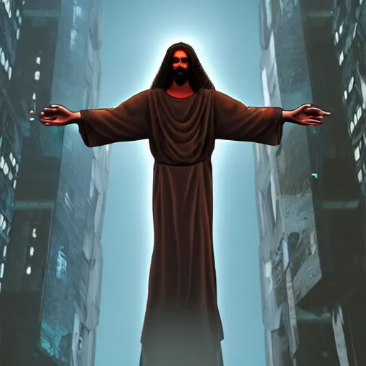 Image similar to cyberpunk christ the redeemer