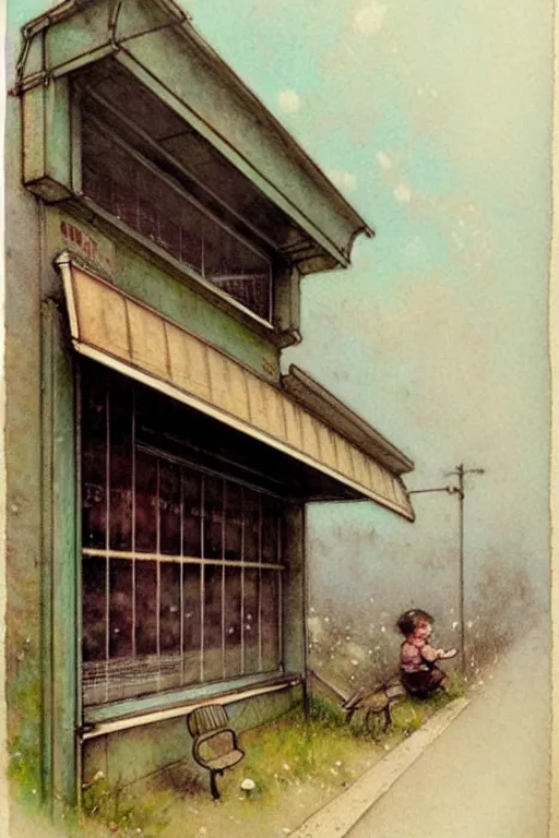 Prompt: (((((1950s bus stop . muted colors.))))) by Jean-Baptiste Monge !!!!!!!!!!!!!!!!!!!!!!!!!!!