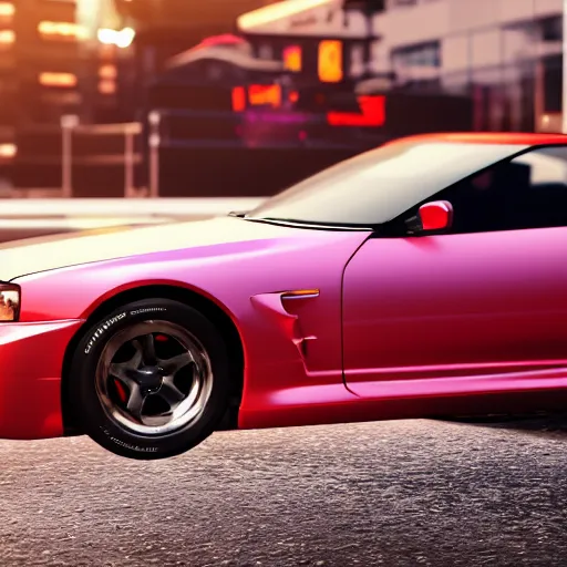 Image similar to unreal engine render of a nissan skyline, cinematic, raytracing