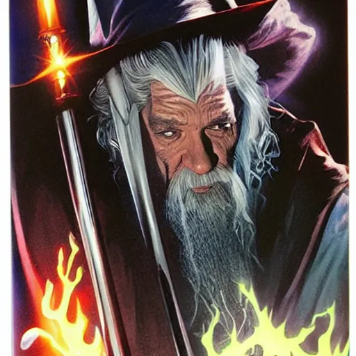 Prompt: comic book cover for'gandalf is on drugs ', art by alex ross