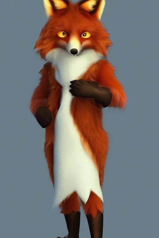 Image similar to an anthropomorphic fox with a fluffy tail wearing a vest, backlighting, trending on artstation, digital art, furry art, trending on furaffinity, cel shaded