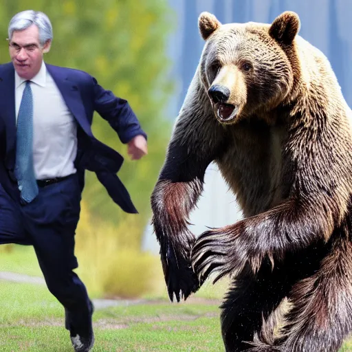 Image similar to Jerome Powell running from a bear