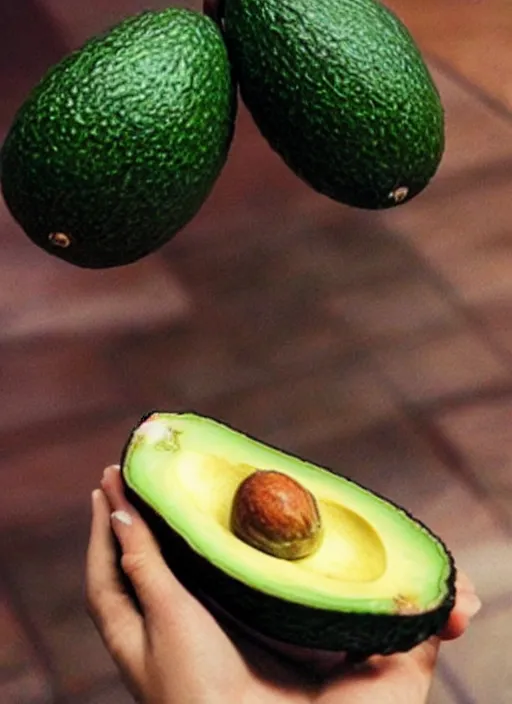 Prompt: photo avocado in a beautiful hand at home cameraphone