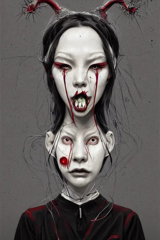 Prompt: cartoon portrait of a creepy horror nurse girl . intricate abstract. intricate artwork. nightmare fuel. terrifying. by Tooth Wu, wlop, dan mumford , trending on artstation, greg rutkowski very coherent symmetrical artwork. cinematic, hyper realism, high detail, octane render, 8k