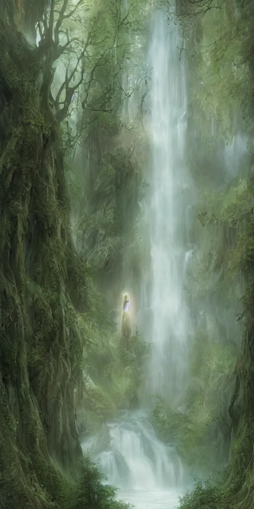 Image similar to Galadriel's glade, detailed matte painting, cinematic, Alan Lee, Artstation