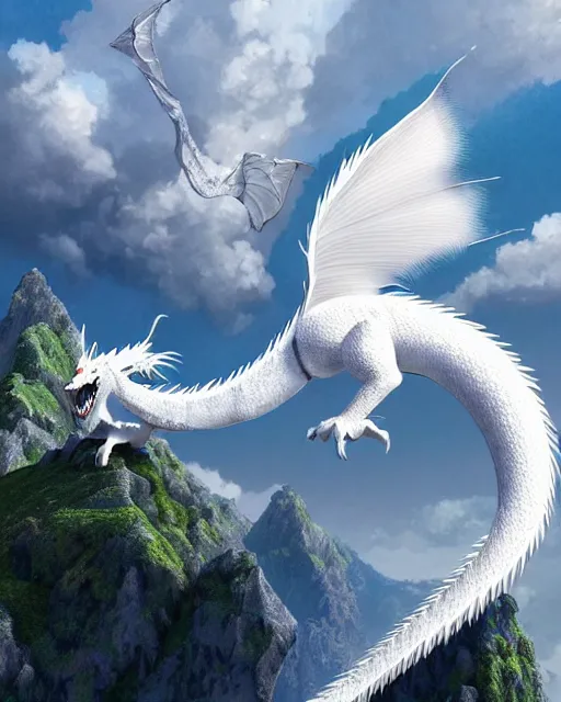 Image similar to 3d render of a white dragon on top of a mountain, art by nicola saviori and studio ghibli and disney concept artists, octane render, trending on artstation, golden ratio, anatomy, macro, studio ghibli color scheme, cgsociety