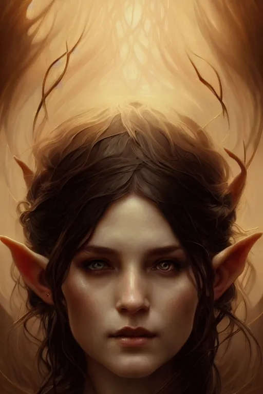 Image similar to Portrait of elvish girl, face, dark fantasy, intricate, elegant, highly detailed, digital painting, artstation, concept photoset, smooth, sharp focus, photo, art by artgerm and greg rutkowski and alphonse mucha