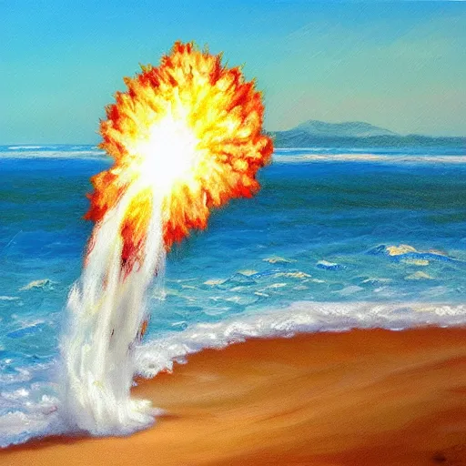 Prompt: cotton exploding crimea beach hi detailed oil painting