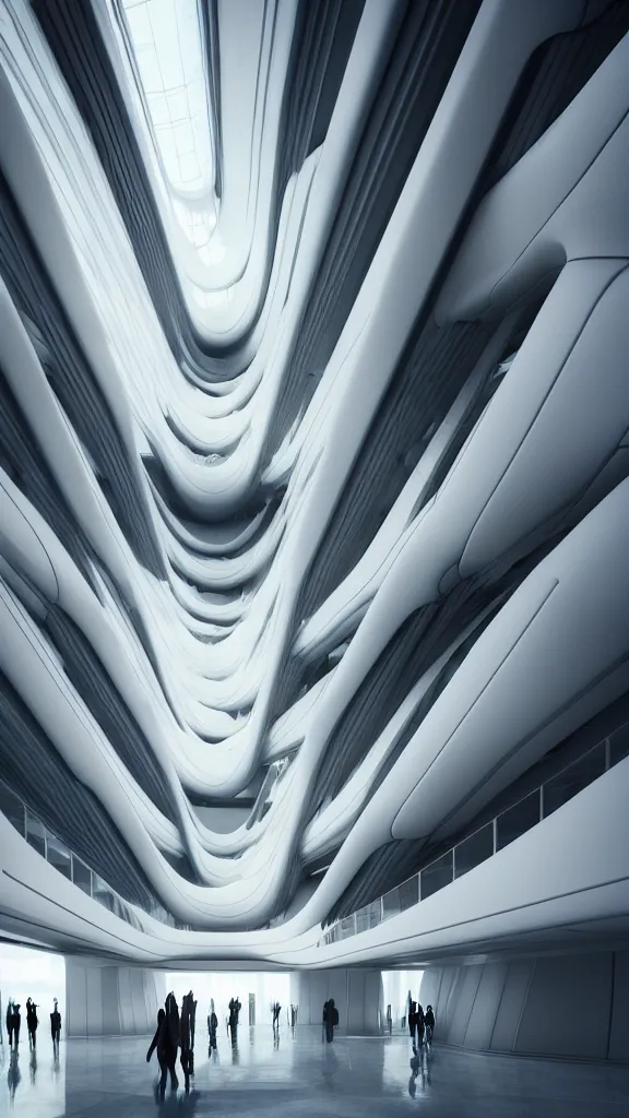 Image similar to the inside of a very tall building, big pods, big windows, octane render, warm colour scheme, white, cyberpunk architecture by zaha hadid, cinematic, scenery, unreal engine, render, cgsociety, modernism, futuristic, artstation, sci - fi, high detail, high quality, close up angle, highly detailed people walking on the ground floor