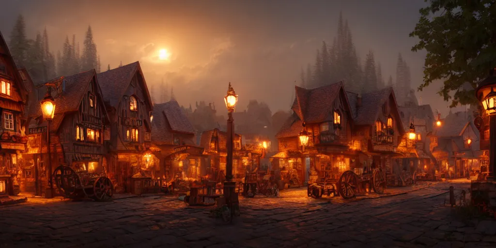 Image similar to a small steampunk wooden village, rich, soft colours, natural, steam, big clocks, concept art, octane render, unreal engine, in the style of luca guadagnino, highly detailed, high quality, artstation, digital art, 8 k hdr, cinematic, dramatic lighting, scenic, rich colour scheme