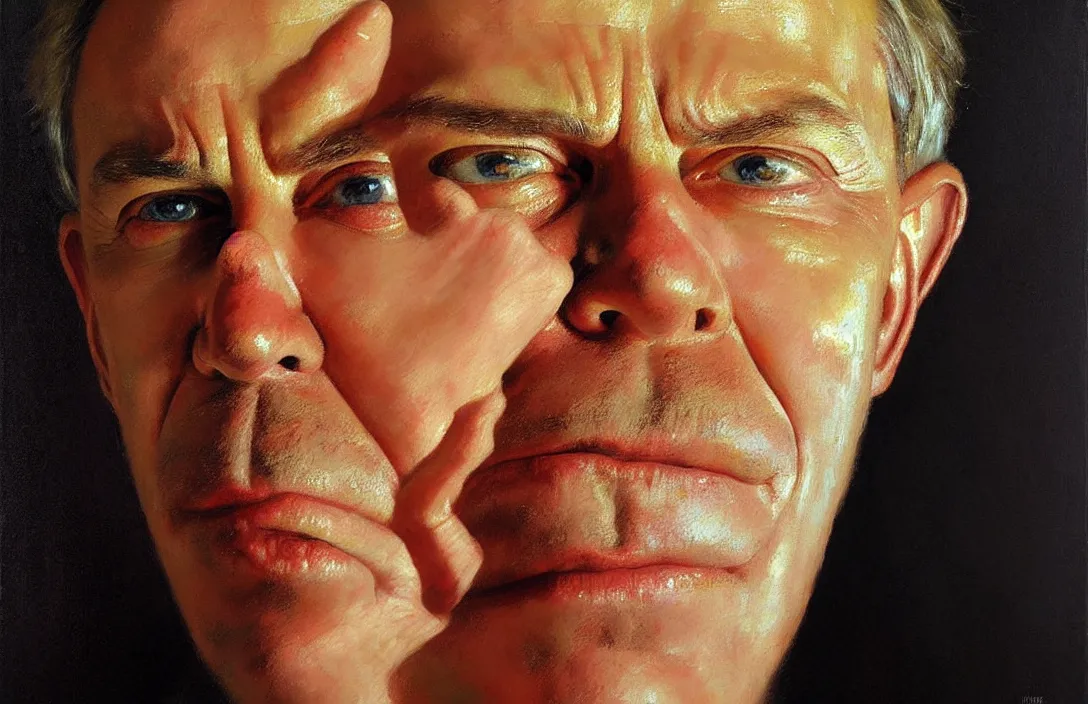 Prompt: portrait of tony blair!!!!!!!!!!!!!!!!!!!!!!!!!!!, detailed face, detailed painting, epic lighting, by ilya repin, phil hale and kent williams
