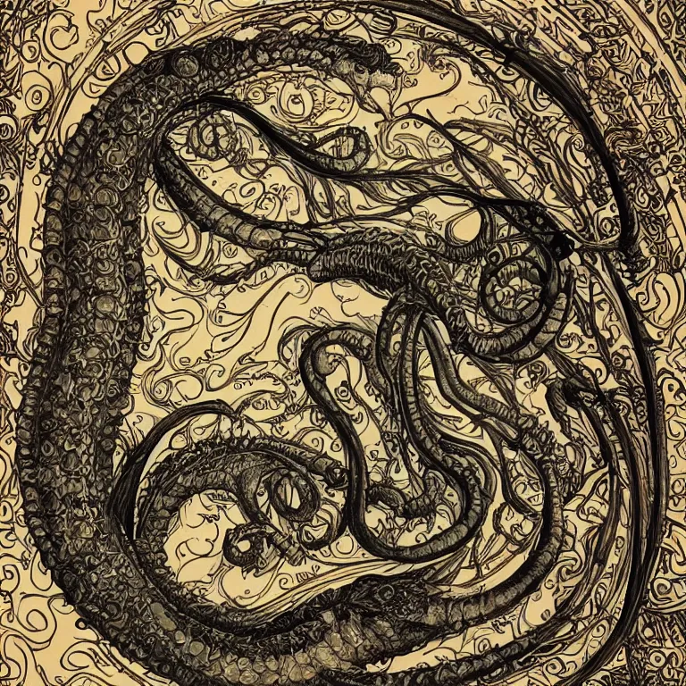 Prompt: ultra realistic illustration of a sea serpent steampunk art nouveau filgree scrollwork