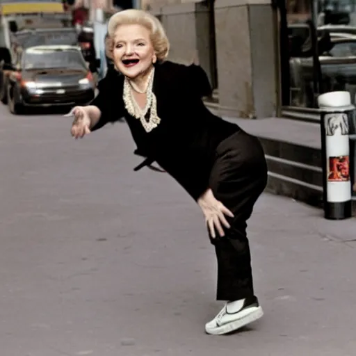 Prompt: a photo of Betty White breakdancing on the streets of New York