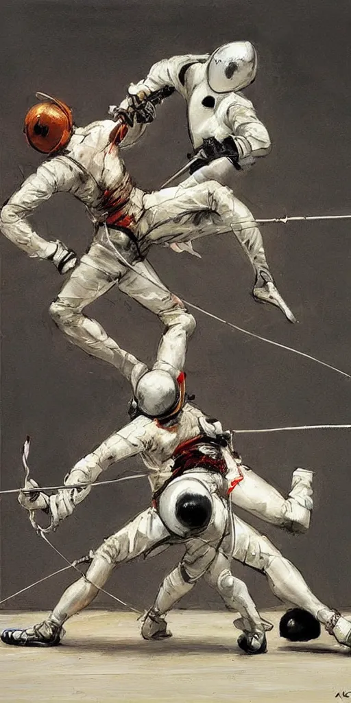 Image similar to oil painting scene from Fencing art by kim jung gi