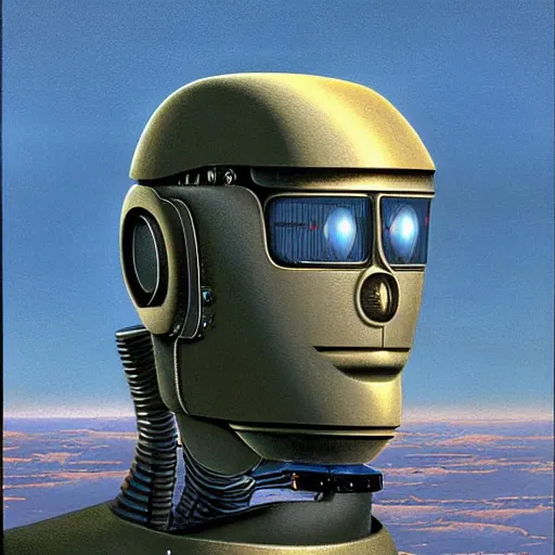 Prompt: A portrait of a robot by Peter Elson, impressionistic painting