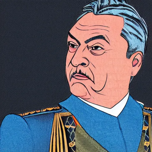 Image similar to id photo of a viktor orban in emperor outfit, art by osamu kitamura